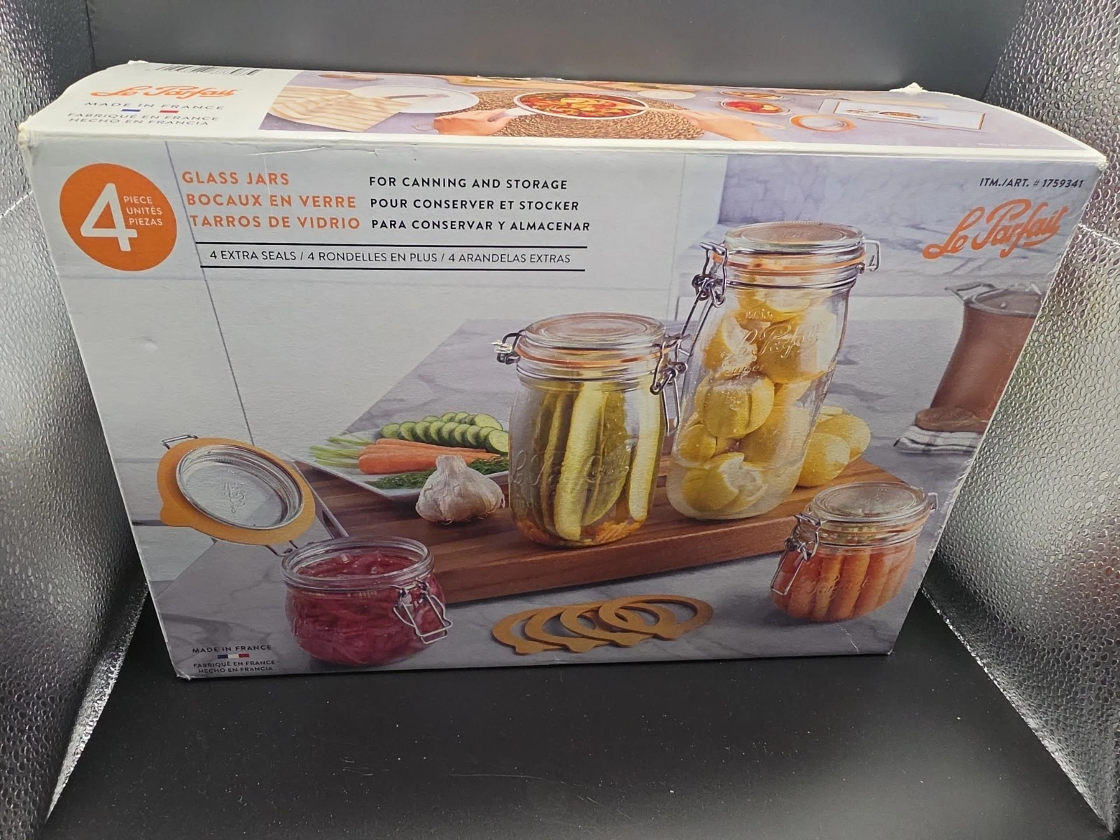 Le Parfait Super Canning Jars Set of 4. 2-16, 1-32, 1-48 Oz, Made in France NIB