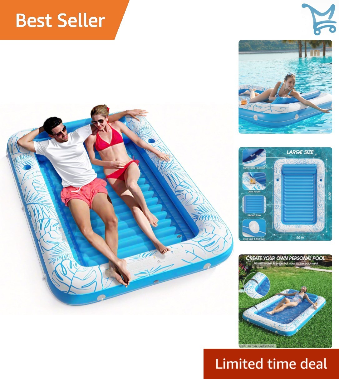 Inflatable Pool Float Lounge XL Vinyl Water Filled Sun Tanning Bed Kids Adult