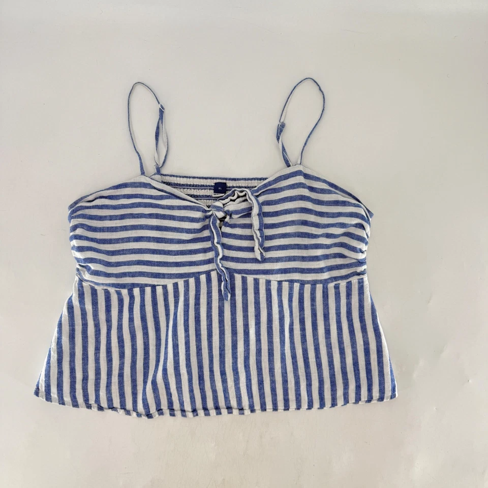 Старый темно-синий в полоску Sweetheart галстук спереди Cami блузка XL богемное пляжный прибрежный - Изображение 4 из 4