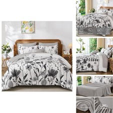 Anibedding 8 Pieces King Size Grey Watercolor Floral Comforter Set
