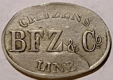 Baltimore, Maryland - B F Z & Co Citizens Line Omnibus Counter Stamped 5 MD 60 C