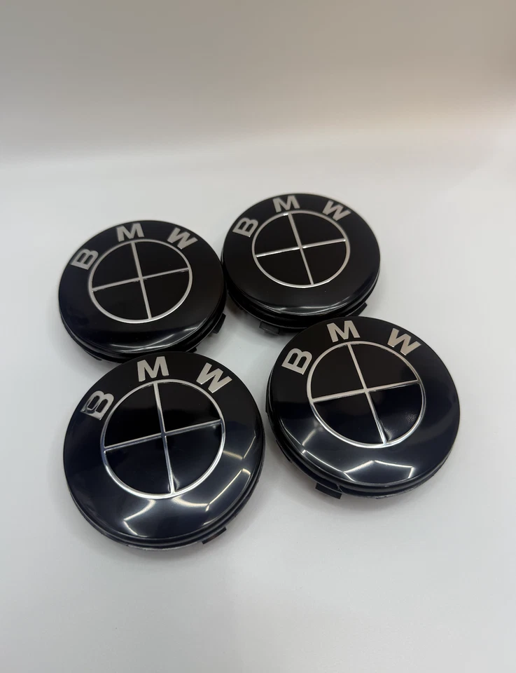 Juego de tapacubos centrales de rueda flotante BMW "PINTADO" 68mm y 56mm ¡SIN CROMO EN EL BORDE! NEGRO Foto 4 de 4