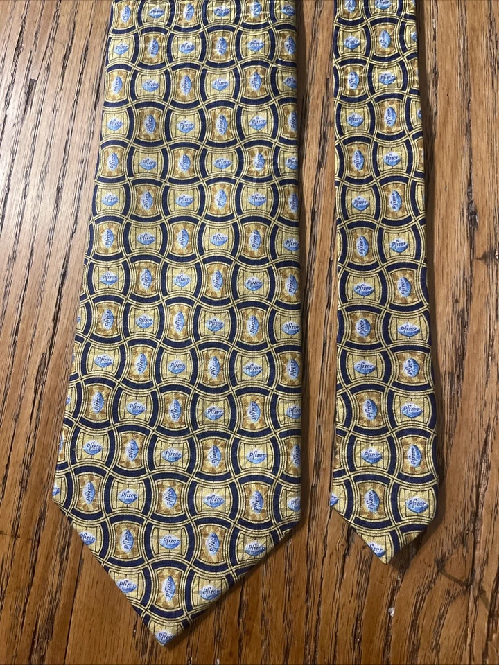 Corbata geométrica vintage usada en excelente estado de seda Pfizer azul píldora diseño Viagra para hombre Foto 4 de 4