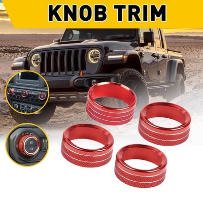 4*Red Conditioner&Headlight Air Switch Knob Ring Cover Trim for Jeep Wrangler JL