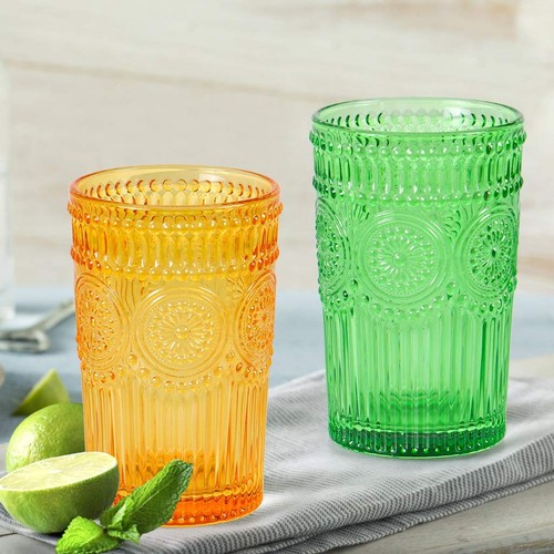 Colored Glassware, Multicolor Drinking Glasses, Embossed Water Glasses, Color... - Photo 6/7
