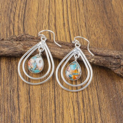 925 Sterling Silver Natural Spiny Oyster Dangle Drop Fine Wife Earrings Jewelry