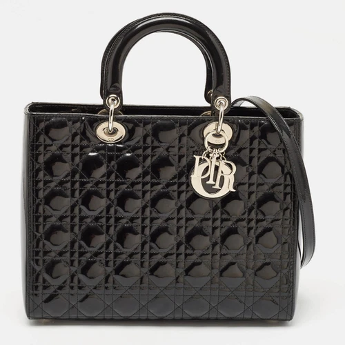 Grand fourre tout femme Dior en cuir verni cannage noir