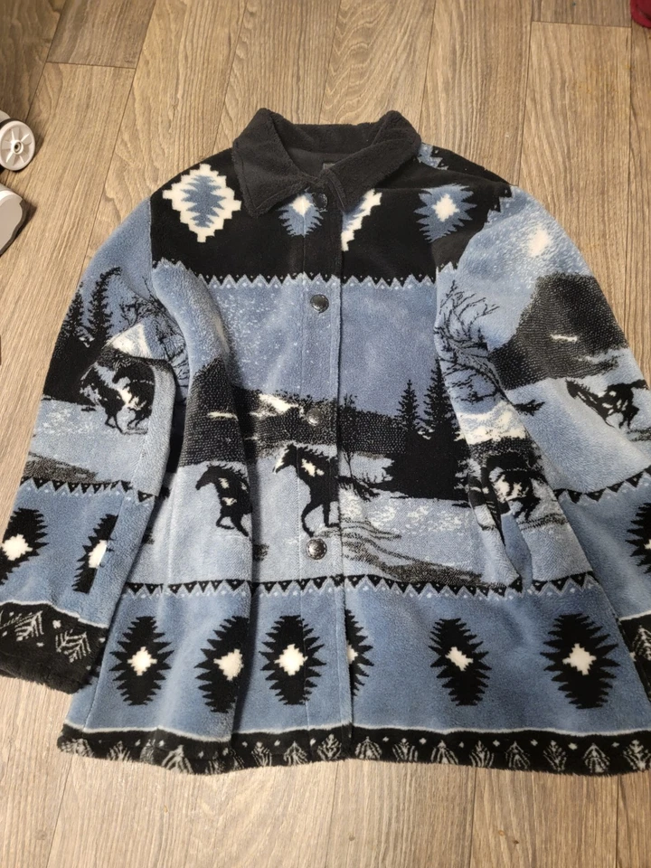 Chaqueta polar Western Horses para mujer mediana azul negra Sherpa talla 2XLarge Foto 2 de 4