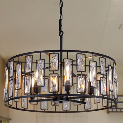 Elegant Black Crystal 6-Light Chandelier for Modern Home Décor - 24 Inch