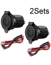 2x 12V-24V Cigarette Lighter Socket Power Outlet w/ Wire Fuse Car Motorcycle ATV