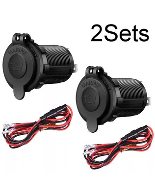 2x 12V-24V Cigarette Lighter Socket Power Outlet w/ Wire Fuse Car Motorcycle ATV
