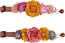 2 Pack Cat Collar Pink Floral with Bell and Removable Flower Bowtie Breakaway Ad