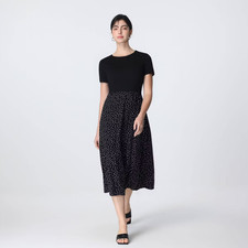 Women's Short Sleeve Contrast Midi Dress - A New Day Red Polka Dots L
