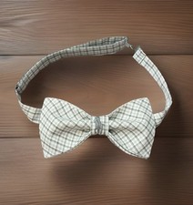 Custom Mens Grey Plaid Bow Tie Pre-tied Adjustable Handmade with Pony