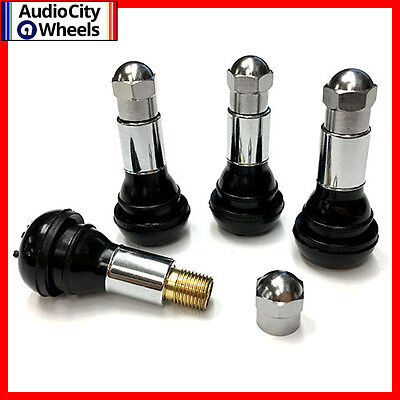 Buy TR413 SNAP-IN TIRE VALVE STEMS WITH CAPS CHROME BLACK RUBBER (4pcs)