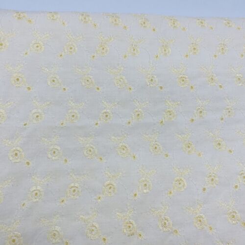 fabric lot vintage light butter yellow, eyelet, embroidery 3 yards
