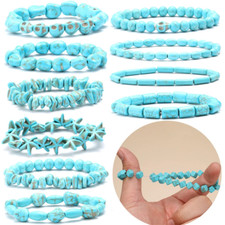 3x Turquoises Bracelets Reiki Nature Stone Cylinder Irregular Resilient Bracelet