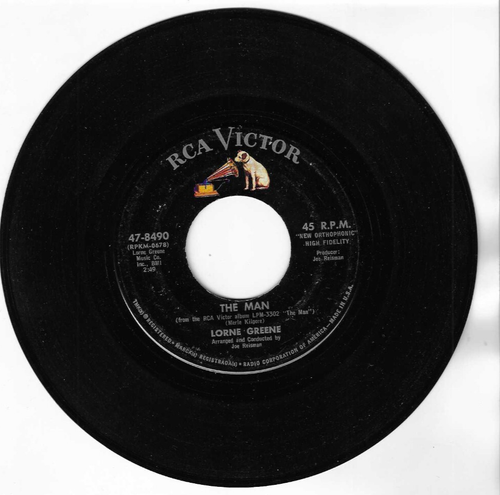LORNE GREENE - THE MAN / POP GOES THE HAMMER - 1960s 7" 45rpm VINYL RECORD