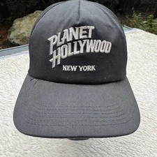 Vintage 90s Planet Hollywood New York Black Silver Strapback Hat Cap USA