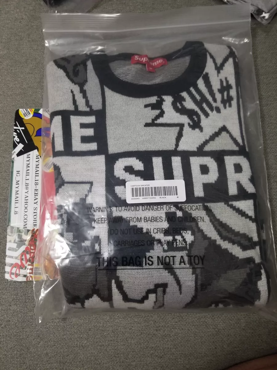 New Men s Supreme Cartoon Sweater Black Medium SS20 eBay