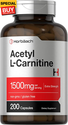 Acetyl L-Carnitine 1500mg | 200 Capsules | Extra Strength Supplement | Non-GMO &