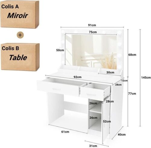 LED Schminktisch Frisiertisch mit 2/5 Schubladen und Steckdosen 1 Schrank Modern - Bild 28 von 67