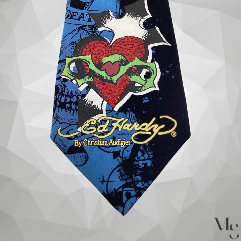 Corbata de seda con estampado de calaveras de amor negra y azul ED HARDY BY CHRISTIAN AUDIGIER con: 3" E C Foto 4 de 4