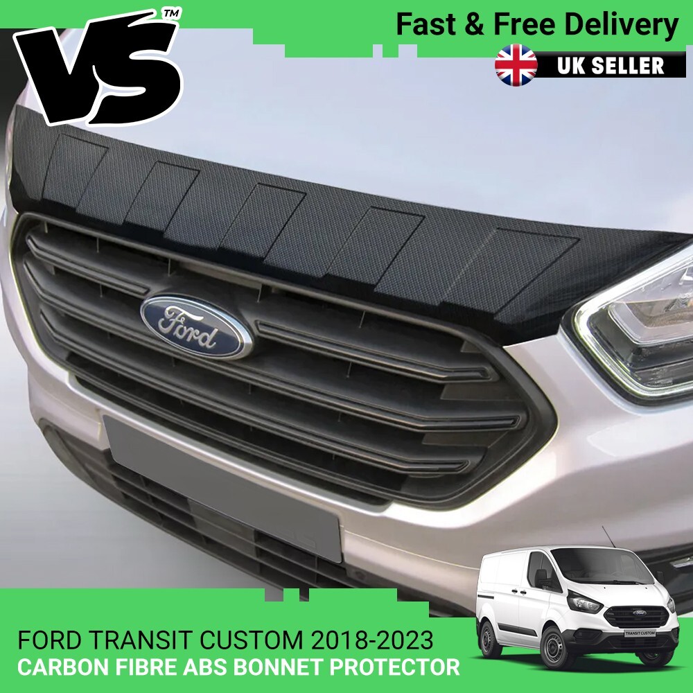 FITS FORD TRANSIT CUSTOM 18-23 ABS CARBON FIBRE BONNET GUARD