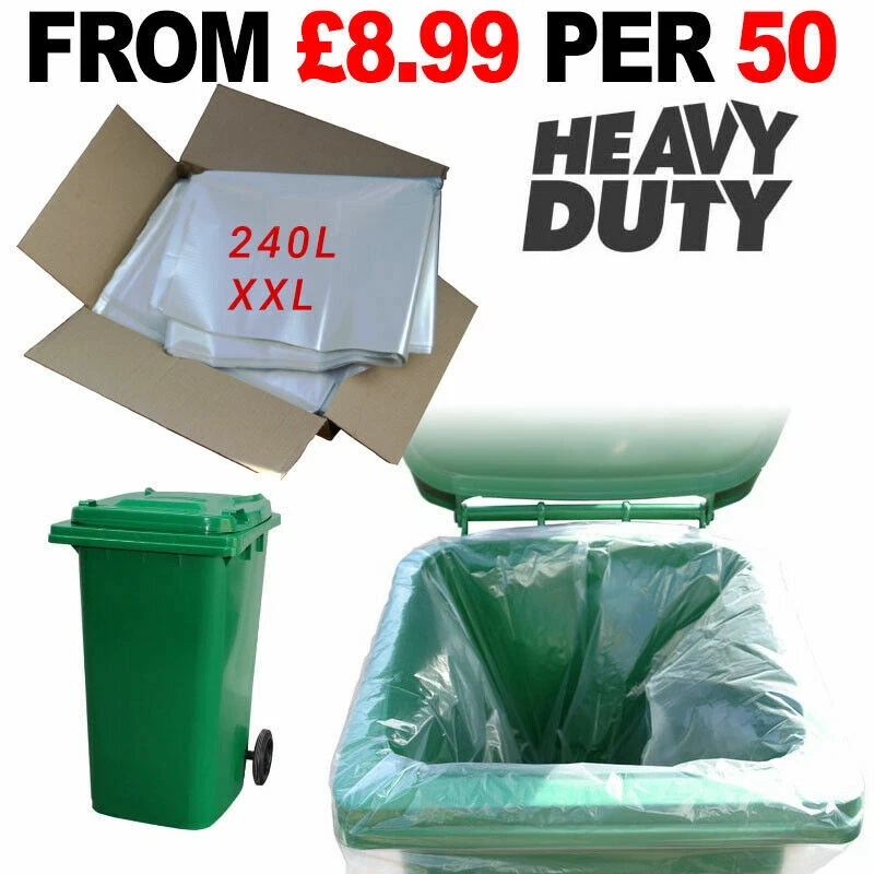 SUPREME Clear Wheelie Bin Liners Strong Heavy Duty Rubbish Sack Big Refuse Bin Bags