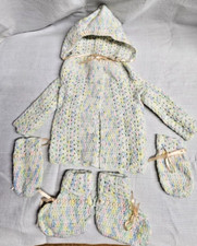 Hand knitted baby crochet sweater  hat mittens socks-6pcs 3-6 month