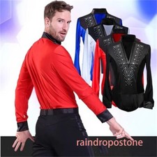 Latin Dance Top V-Neck Men Dance Shirt Ballroom Dancing Clothes Dance Wear