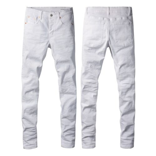 New Pop Classic Men's Pants Distressed Skinny Purple Brand White Jeans PP9024A - Picture 1 of 14