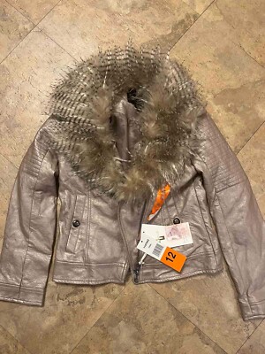 Jessica Simpso Shinny Puce Color  Jacket  Faux Fur Scarf Size 12