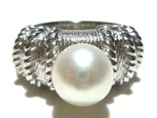 DESIGNER STERLING SILVER CABLE ROW 9mm PEARL WOMENS RING SIZE 7.25