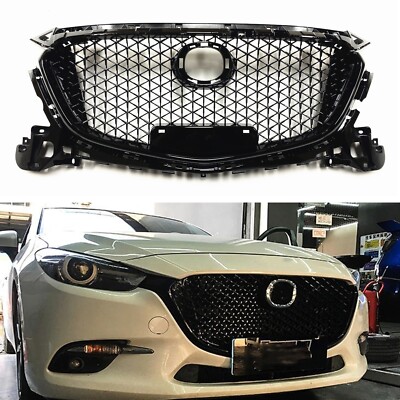 Gloss Black Front Grille Strips For Mazda 3 Axela 2017-2018 – 2pcs Self-Adhesive Cover Trim
