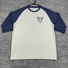 Under Armour Shirt Mens Medium Gray Blue Raglan Sleeve Baseball Heat Gear Loose