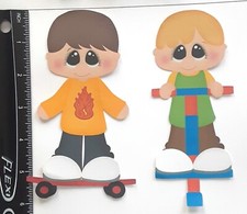 Lot of 2 Boys Pogo Stick Scooter Playing SINGLE LAYER Embellishments 322