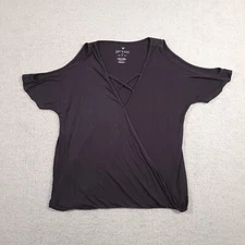 American Eagle Soft & Sexy Cold Shoulder Top Womens Small Gray Faux Wrap 