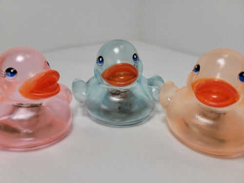 4 Multi Colored Clear Rubber Ducks Yellow Color Mom & 3 babies Orange Blue Pink - Picture 6 of 12