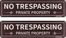 Private Property No Trespassing Sign 2 Pack, Metal No Trespass Sign, 12X3 Inch U