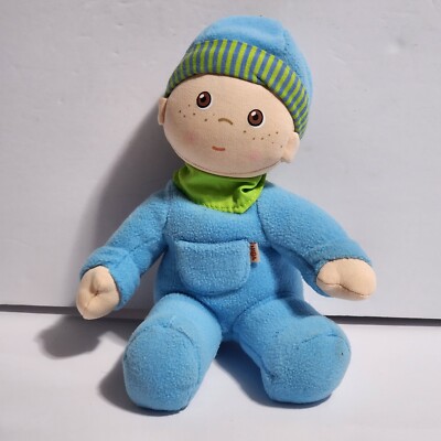 HABA Germany Plush Baby BOY Doll Blue Lovey Stuffed Toy First Doll 8'' Sitting