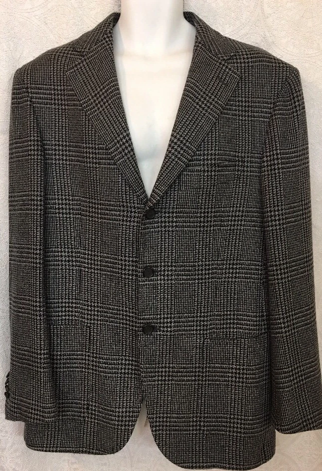 Chaqueta Cesare Attolini Negra Y Gris Cuadros Cachemira 3 Botones Talla 54R/44 Foto 4 de 4