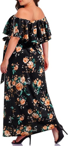 Flattering Plus Size Off the Shoulder Sundress - Casual Beach Wear with Pockets - Picture 4 of 6