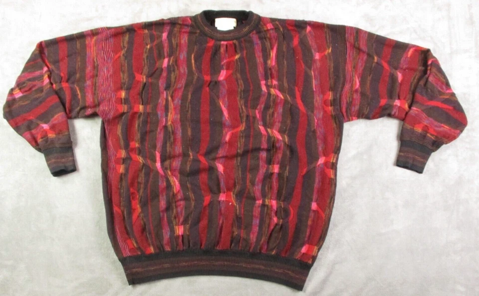 Suéter Tejido 3D Vintage Norm Thompson Hombres Rojo Multicolor 2XL Grueso Texturizado Foto 2 de 4