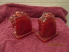 Rare Vintage Federal Glass Red Glass Horse Bookends