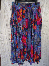 VTG Carole Little Skirt Pockets Slits Purple Turquoise Pink Fun Whimsy Size 12
