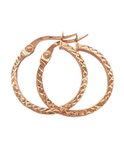 Solid 9ct Gold Diamond Cut Hoop Earrings. Rose Gold. Hollow. 375 Italy. 18mm. 9K - Picture 6 of 6