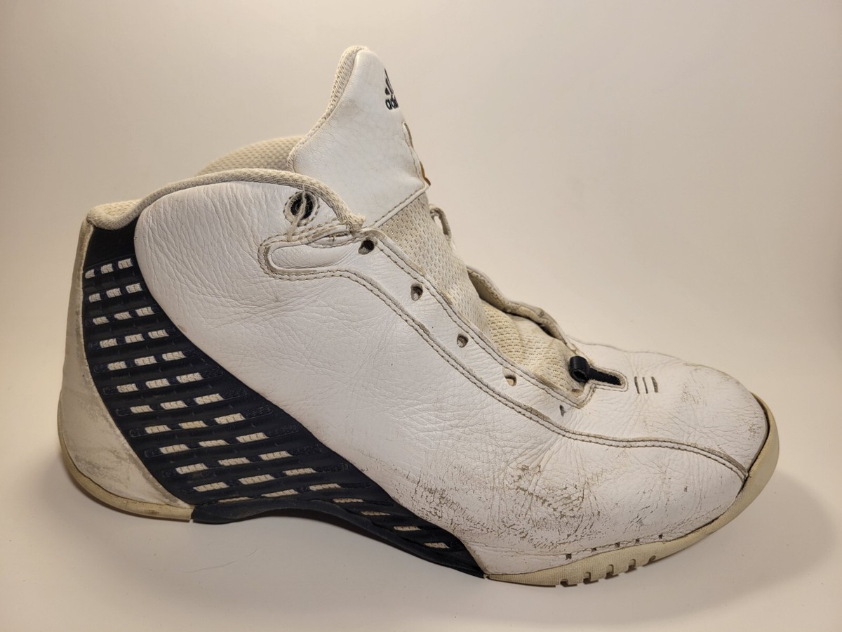 Adidas Mens 12 M Mid Top White Leather Basketball Sneakers Shoe Navy Non  Marking