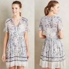 Maeve/Anthropologie Morning Floral Swing Dress NWOT Size 4 Blue Motif