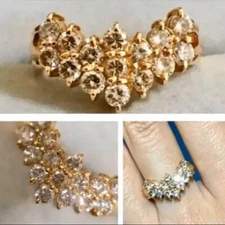 Total 1.08ct Diamonds SI Class 0.05ct per piece 18k Yellow Gold Ring 4.8g US:5.5